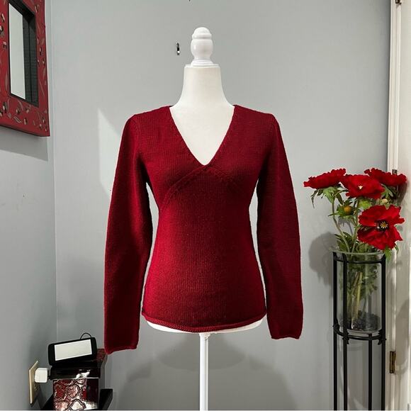 NEW Moda Int’l Wool V Neck Classic Empire Fisherman Rolled Hem Sweater XS NWOT - Picture 1 of 14